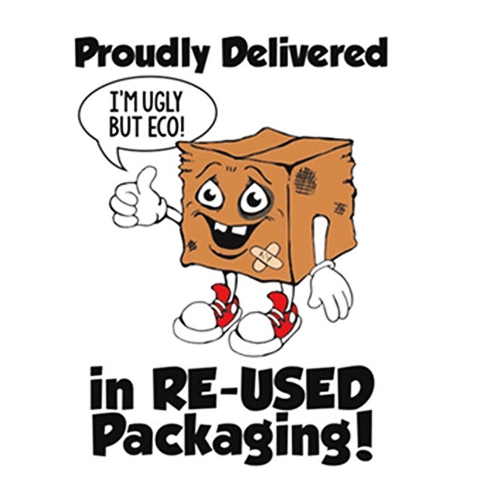 Recycled Packaging Stickers “Im ugly but eco”- 150 Stickers ($0.09 ea) 2 X 2.69″