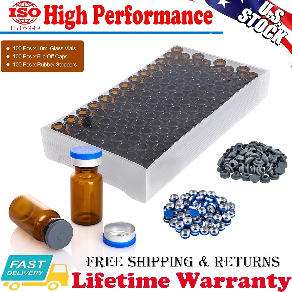 100Pcs 10ml Amber Glass Vials Headspace Vials w/ Flip Caps Sample Vials