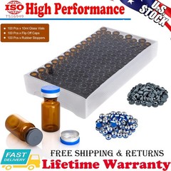 100Pcs 10ml Amber Glass Vials Headspace Vials w/ Flip Caps Sample Vials