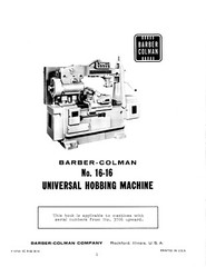 Barber Colman #16-16, 16-36, 16-56, Universal Hobbing Machine Parts Manual *6