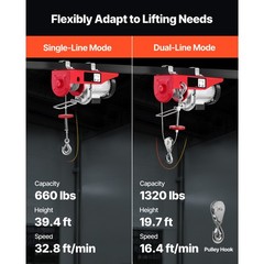 Electric Hoist 1320lbs Crane Winch with Wireless Remote Control 1150W 110V