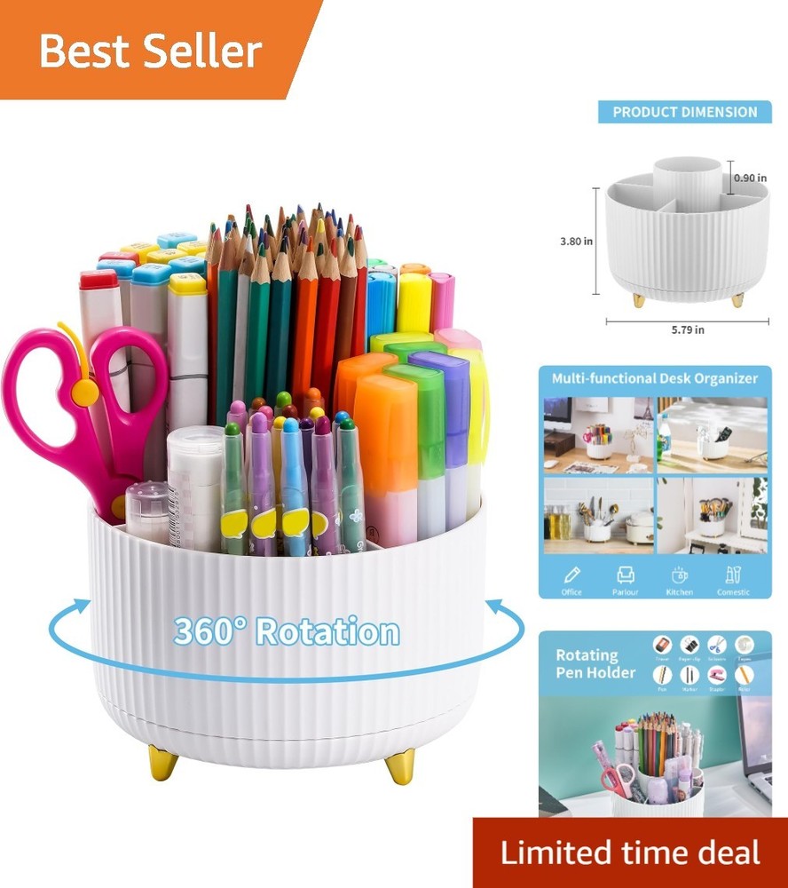 Stylish White Rotating Pen Holder – 5-Compartment Organization Solution