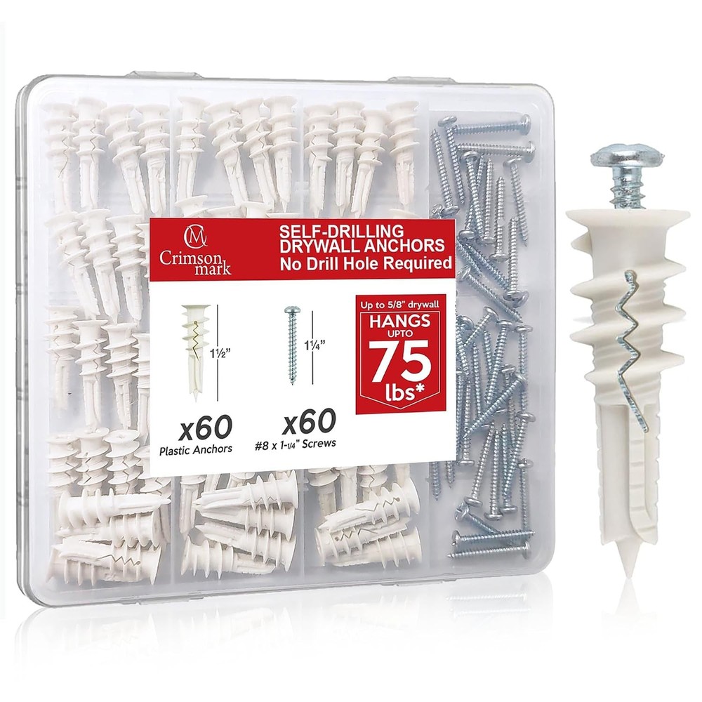 120Pcs #8 Self Drilling Drywall Anchors and Screws kit #8 x 1-1/4”- Superb Wall