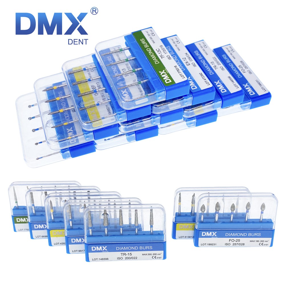 DMXDENT 5Pcs Dental FG 1.6mm Diamond Burs for High Speed Handpiece Friction Grip