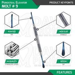 Periosteal Elevator Molt # 9 Blue Titanium Coated Double Ended Dental German Gr