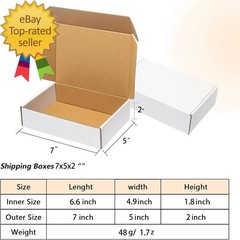 50 Pack 7X5X2 Small Shipping Boxes White Corrugated Cardboard Packaging