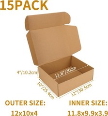 15 Pack 12x10x4 Inch Brown Shipping Boxes – Elegant Mailer for Small Businesses