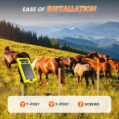 24 Hour Solar Electric Fence Charger, 20 Miles, up to 10200V Output Range Electr