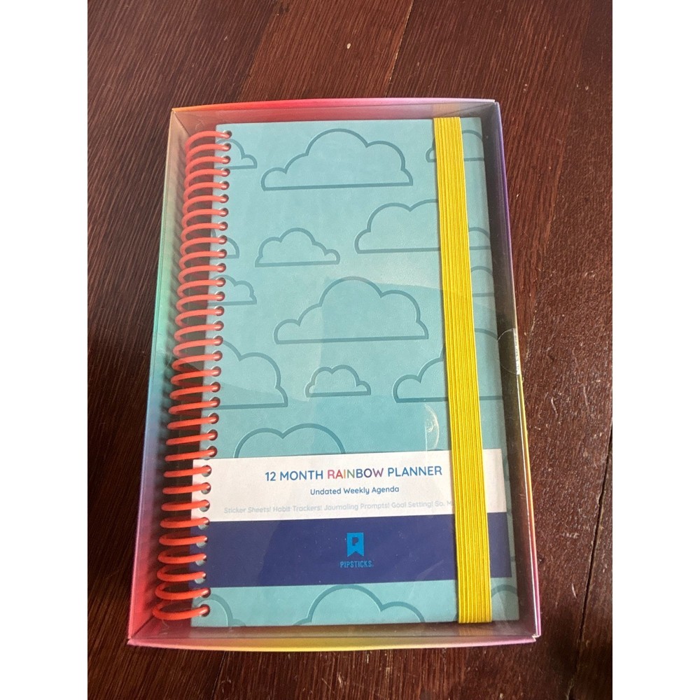 Pipsticks 12 Month Rainbow Planner Undated Weekly Agenda Stickers Blue Clouds