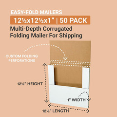 Shipping Boxes Medium 12.5″L X 12.5″W X 1″H 50-Pack – Corrugated Cardboard Box f