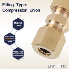 1/4-Inch OD Compression Union,Brass Compression Fitting(Pack of 10)