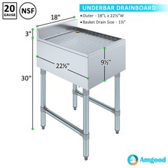 AmGood 18 in. x 22 in. Stainless Steel Underbar Drainboard
