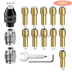 16PCS Drill Chuck Collet Set 0.8-3.2mm Shank Replacement for Dremel Rotary Tool
