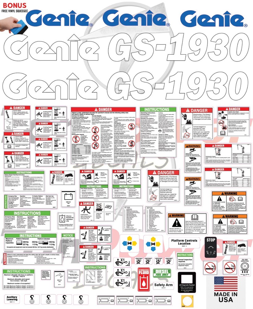 Fits Genie GS-1930 Scissor Lift Decal Kit – Laminated 3M Vinyl / Free Shipping