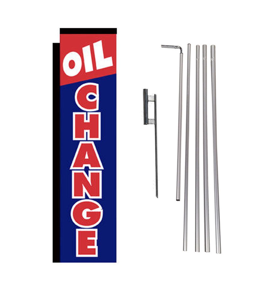 Oil Change 15′ Advertising Rectangle Feather Banner Flag w/ pole+spike