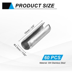 60Pcs Roll Pins 7/50 Inch(3.5mm) Dia. 2/5 Inch(10mm) Length, Silver