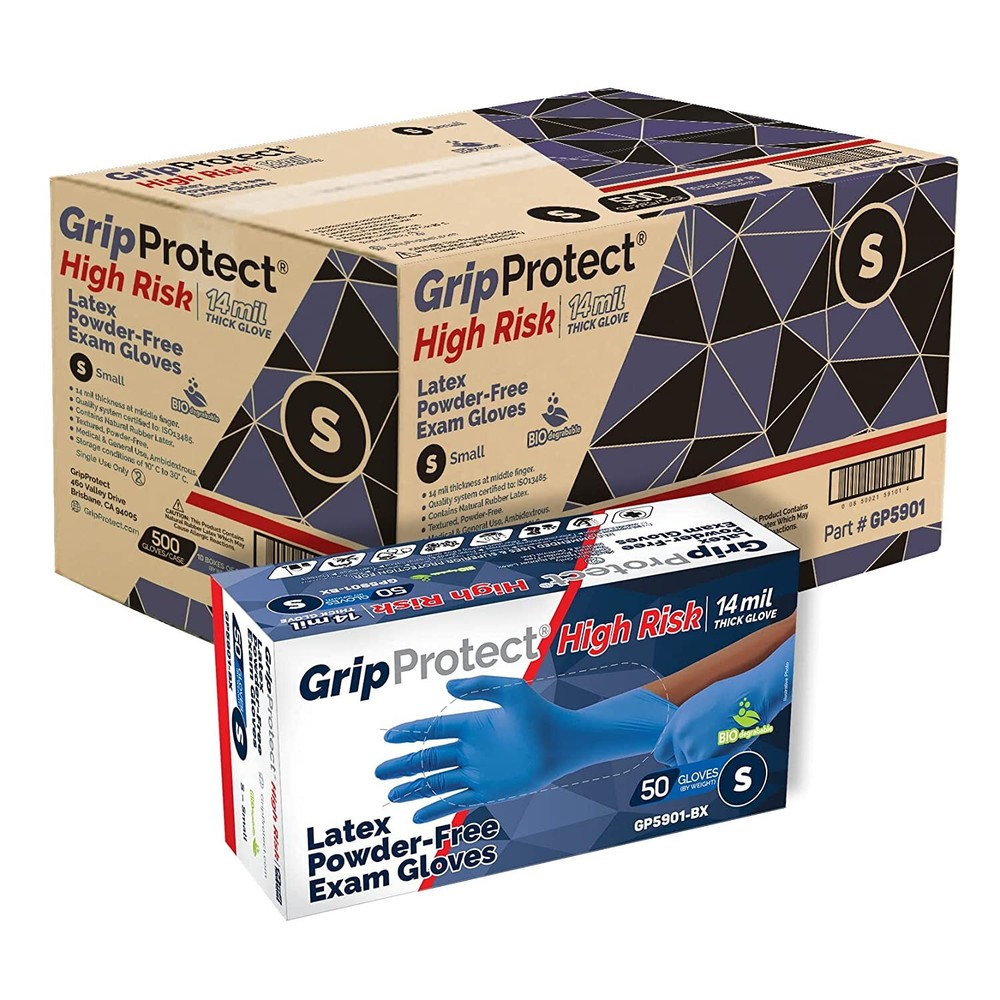 GripProtect® High Risk 14 Mil Latex Exam Gloves – GP5901, GP5902, GP5903, GP5904