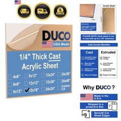 Duco Clear Cast Acrylic Sheets 1/4″ 6mm Thick 12″ x 16″ – 1 Pack of -Made Tra…