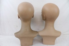 2 Vintage Fiberglass Mannequin Head Wig Painted Eyes Halloween Bust White