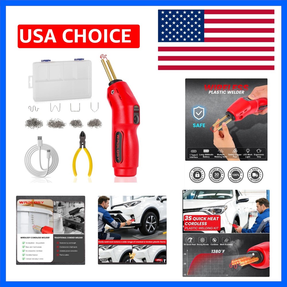 Cordless Plastic Welder, 2600mAh Battery & 3S Rapid Heat to 1380°F, USB-C Rec…
