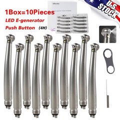 10 NSK Style Dental Hi Speed Handpiece Fiber Optic LED E-generator Turbine 4Hole