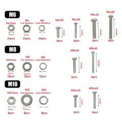 176 Pieces M6 M8 M10 Bolts and Nuts Flat Washers Combination Kit Stainless Steel