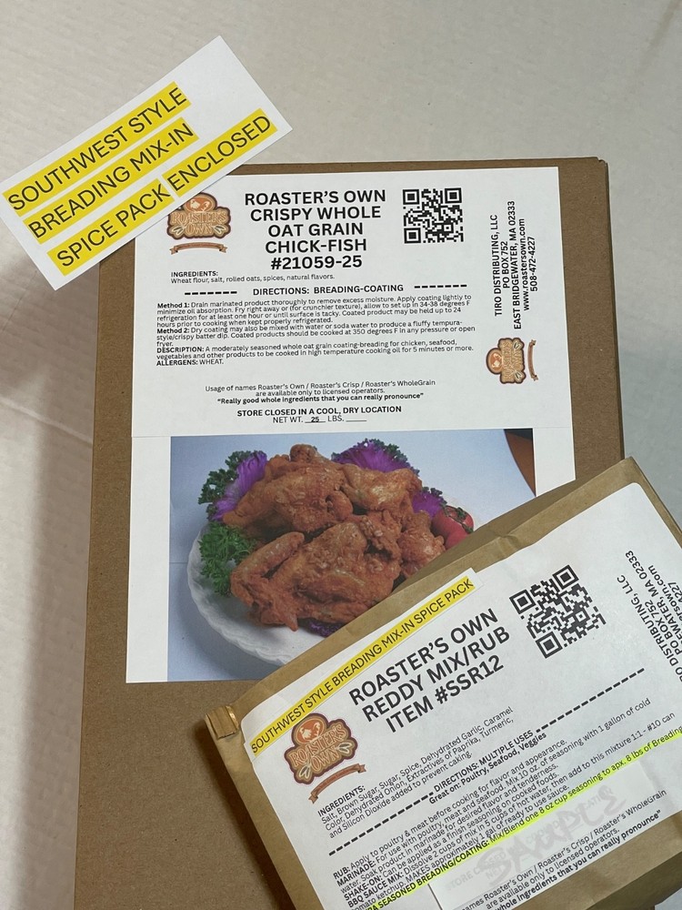25 LB. Bx CRISPY CHICKEN BREADING WHOLE OAT GRAIN BONE-IN CUTLETS TENDERS CHOPS