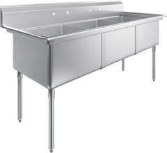 78 in. x 30 in. Stainless Steel Three Compartment Sink with 24 in. x 24 in. x 14
