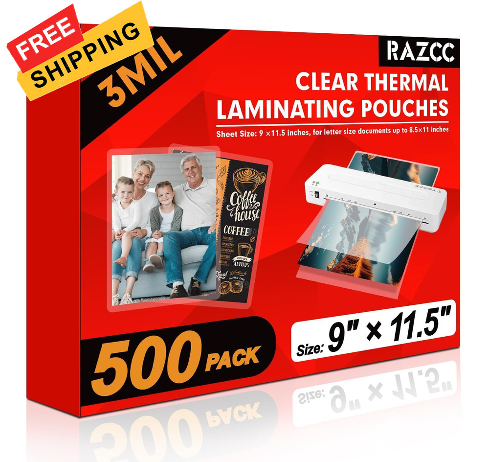 RAZCC Laminating Sheets, 500 Pack Clear Thermal Transparent