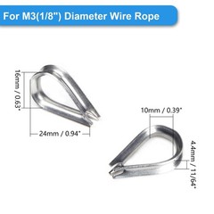 50 Pcs 1/8″ M3 Stainless Steel Wire Rope Thimbles for Cable Rope Thimble Rigging