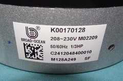 Broad Ocean BOM ZWK778A8A3034L Blower Motor 208 230V 1/3 HP 1050RPM = K00170128