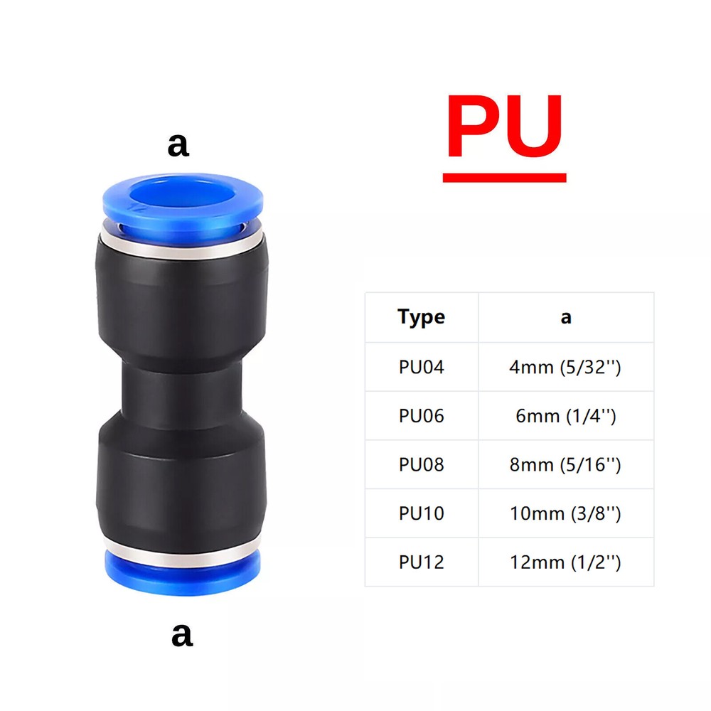 PNEUMATIC PUSH IN FITTING AIR WATER PIPE ALL TYPE FITTINGS 5/32″ – 1/2″