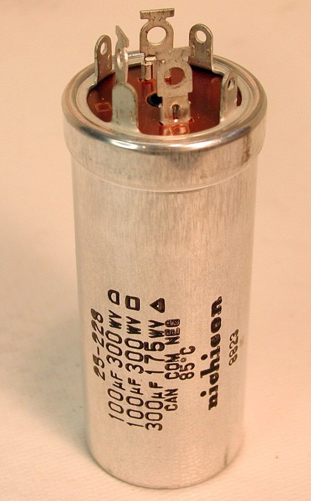 NICHICON 3-Section Electrolytic Can Capacitor: NOS 100uF/300V (X2), 300uF/175V