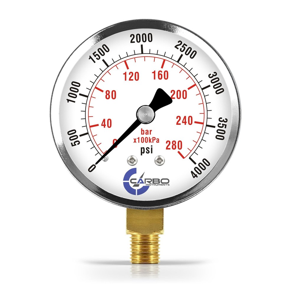 2-1/2″ Pressure Gauge, Chrome Steel, 0-4000 psi, Lower Mount 1/4″ NPT