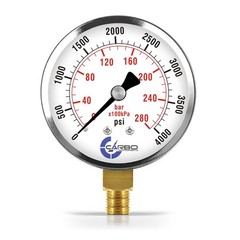 2-1/2″ Pressure Gauge, Chrome Steel, 0-4000 psi, Lower Mount 1/4″ NPT