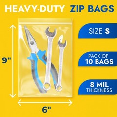 Extra Thick 8 Mil Reclosable Zip Bags 6″ x 9″, Pack of 10, Extra Durability, …