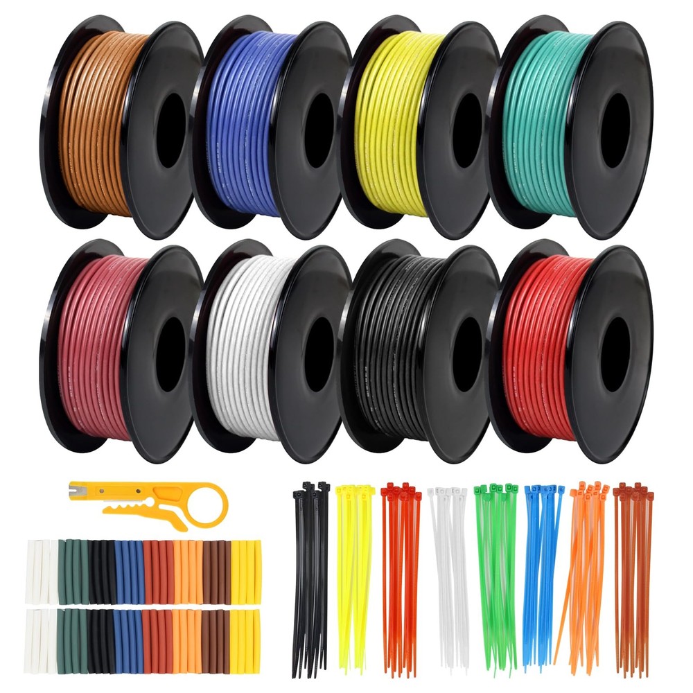 24 AWG Stranded Wire Spool, 32.8ft Each in 8 Colors – Silicone Electrical Tin…