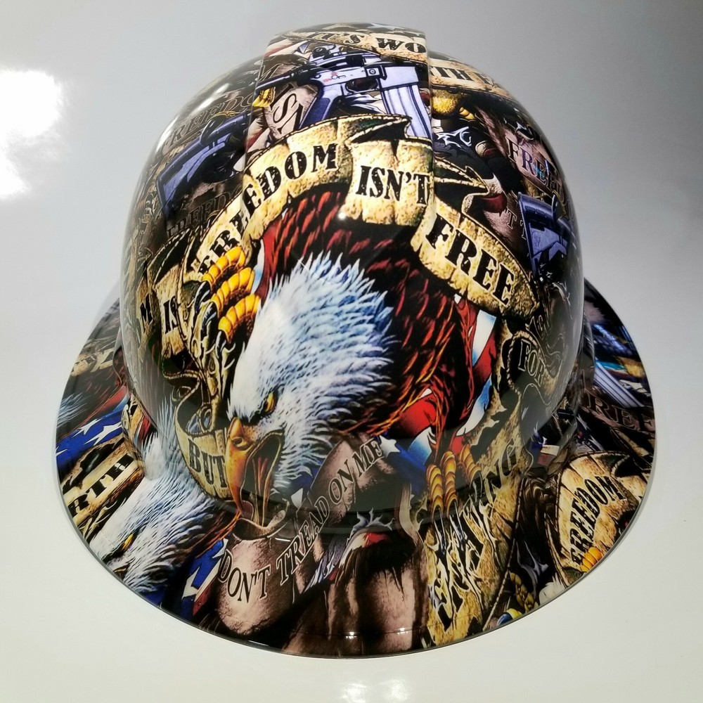 NEW FULL BRIM Hard Hat custom hydro dipped FREEDOM ISN’T FREE USA AMERICA sick