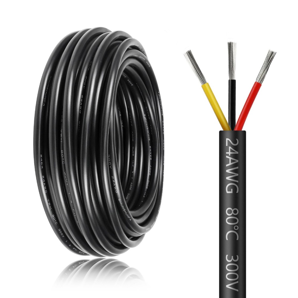 24 Gauge Wire 3 Conductor, 65.6FT 24AWG Electrical Wire, 24/3 Stranded Tinned…