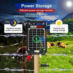 Solar Electric Fence Charger 10 Miles 0.18J 24-Hour Protection Works 14 Days