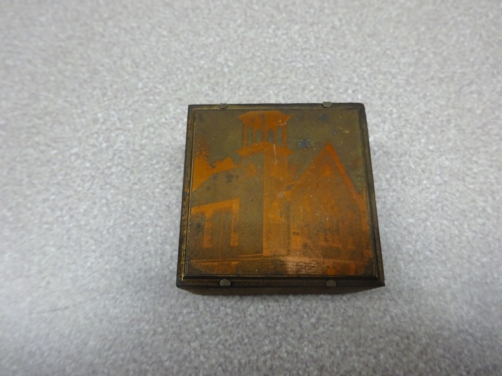 Braddock PA Lutheran Church Wood & Copper Plate Photo Negative, 1-5/8″ Vintage