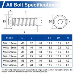 M6-1.0X 16mm 40Pcs Flanged Button Head Socket Cap Screws M6 x 16mm, Black