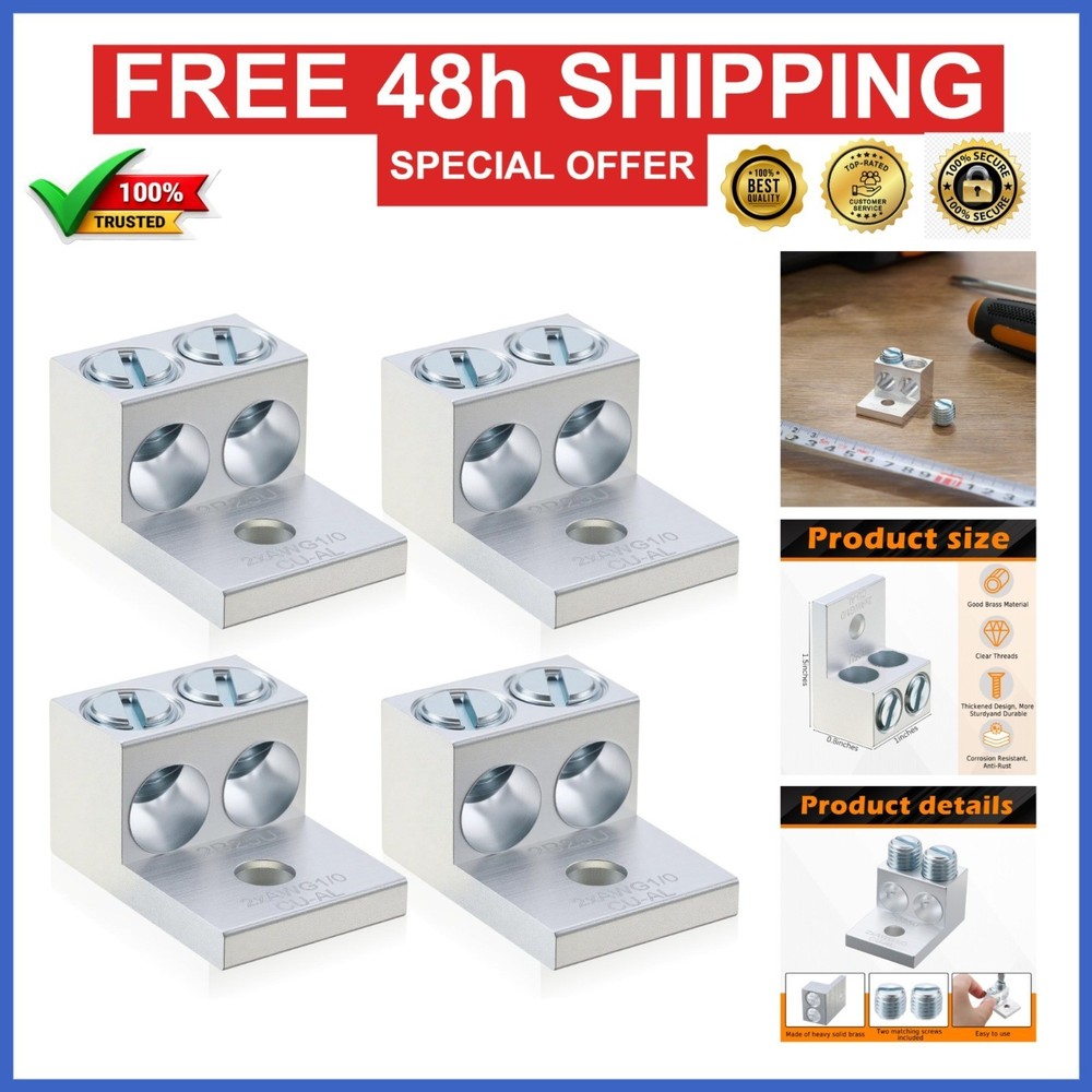 Blulu 4 Pack Dual Aluminum Ground Lug for 1/0 Gauge Wire