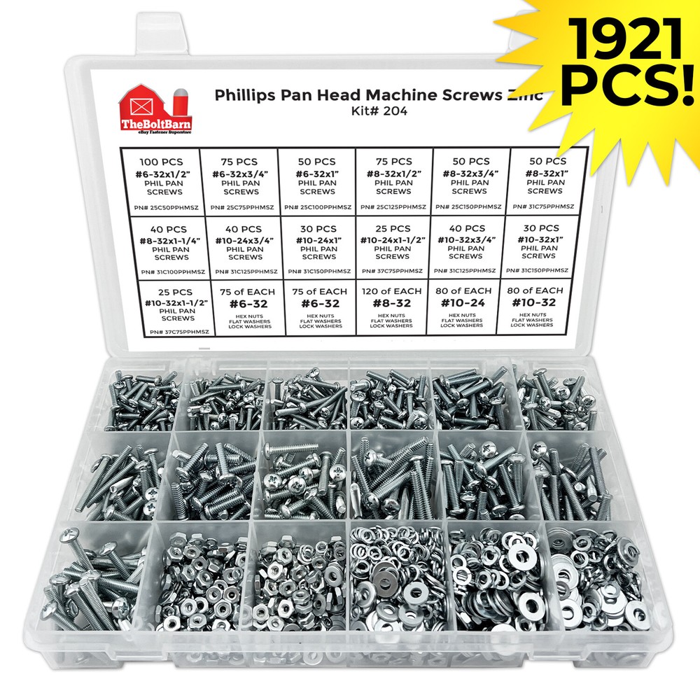 Phillips Pan Head Machine Screws Bolts Nuts Washers Kit Assortment 1921 PCS!