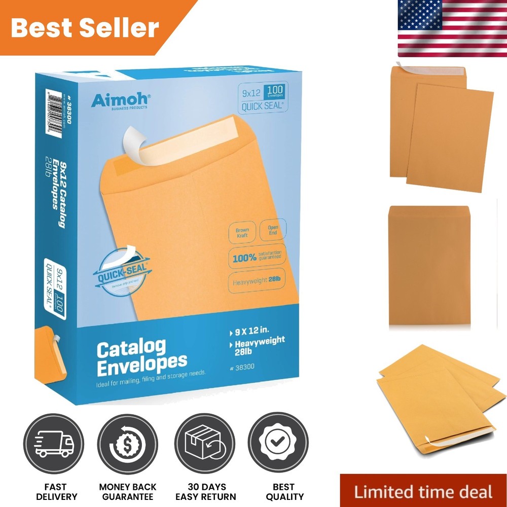 Versatile 9×12 Self-Seal Kraft Envelopes – 28lb, 100 Count for Reliable Mailing
