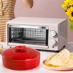 Lyellfe Ceramic Tortilla Warmer with Lid, 8.5 inches x 2.7 inches, Red