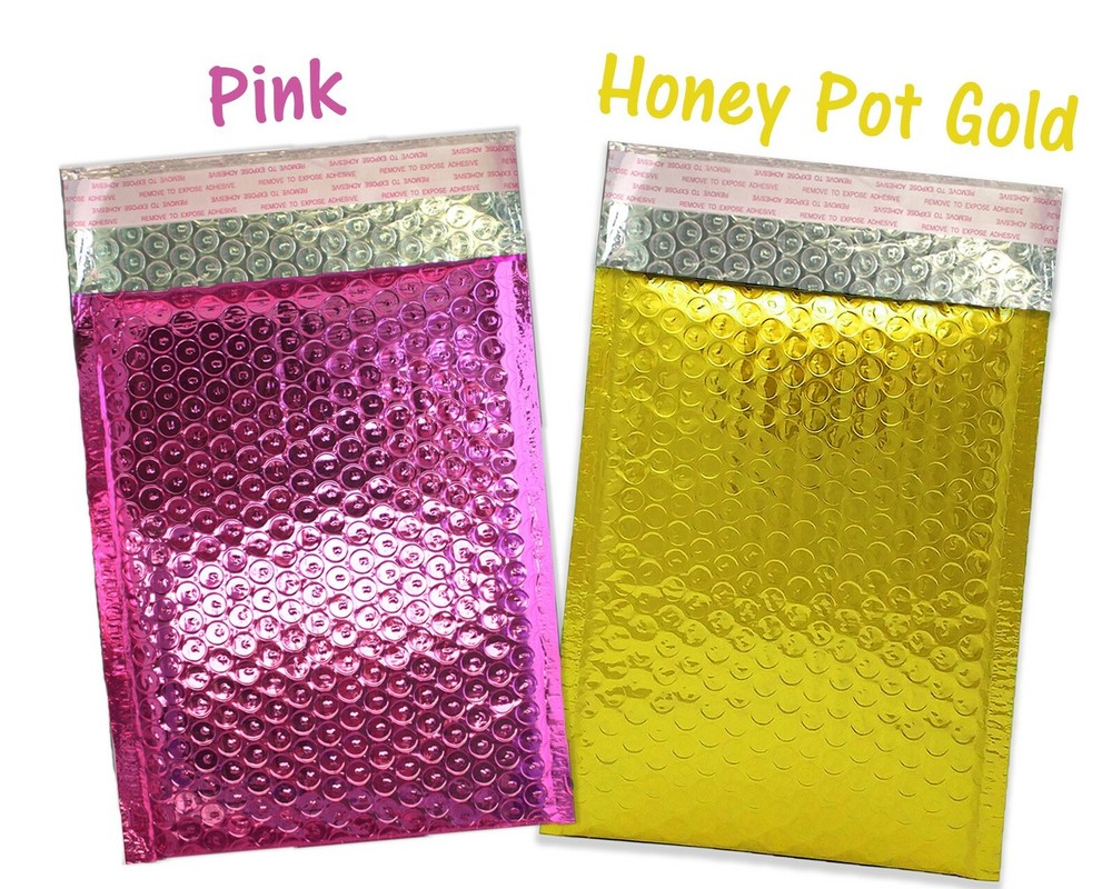 10 – 100 Lot -6×10 & 4×8 Pink, Honey Pot Gold METALLIC BUBBLE MAILER, Envelopes