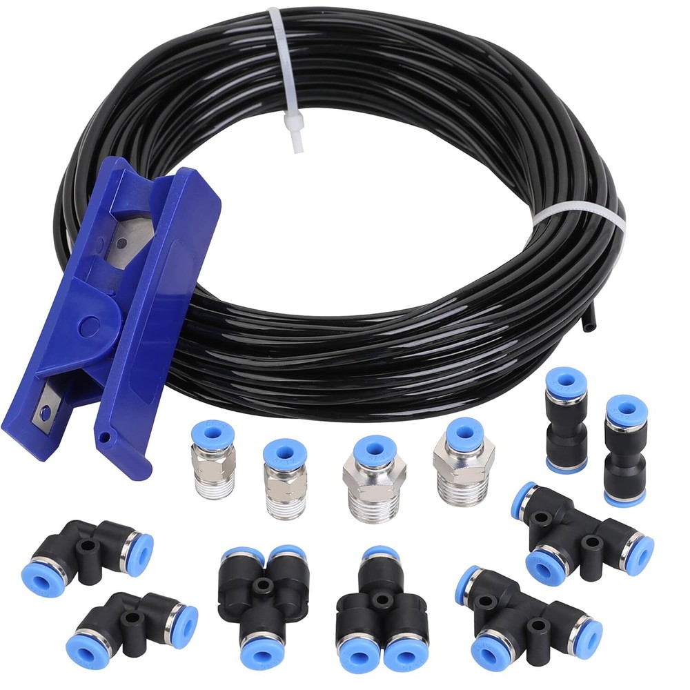 14 PCS Air Line Tubing Kit 5/32 Inch OD x 32.8 Feet Push To Connect Fittings