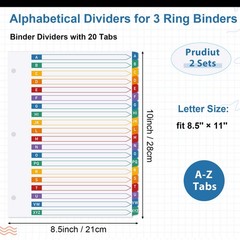 2 Set A-Z Alphabet Dividers for 3 Ring Binder, 20 Tab Binder Dividers with Ta…