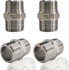 4 Pack 3/4″ NPT Stainless Steel Hex Nipple Pipe Fittings 304 MNPT Connectors